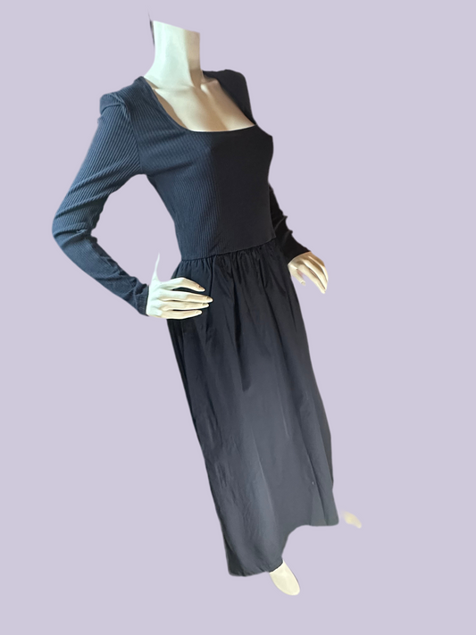 SOAKED in Luxury - Simone Long Sleeve Dual Material Dress - Navy Blue - BNWT