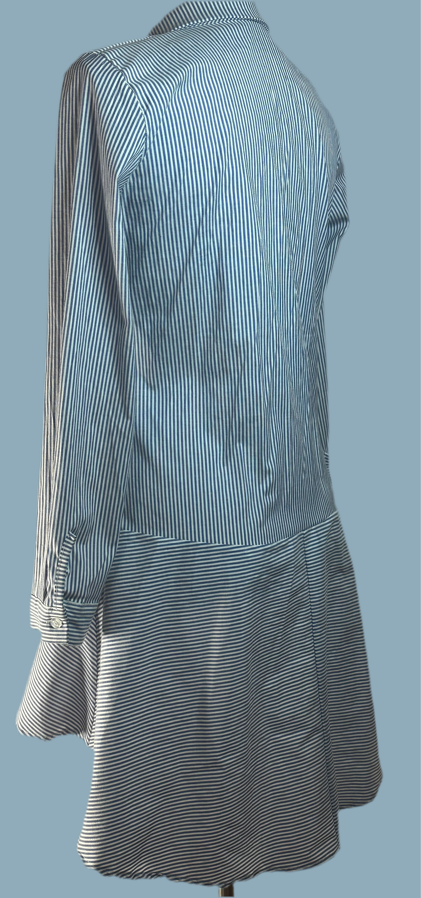 Blouse Long Button Up - Blue and White