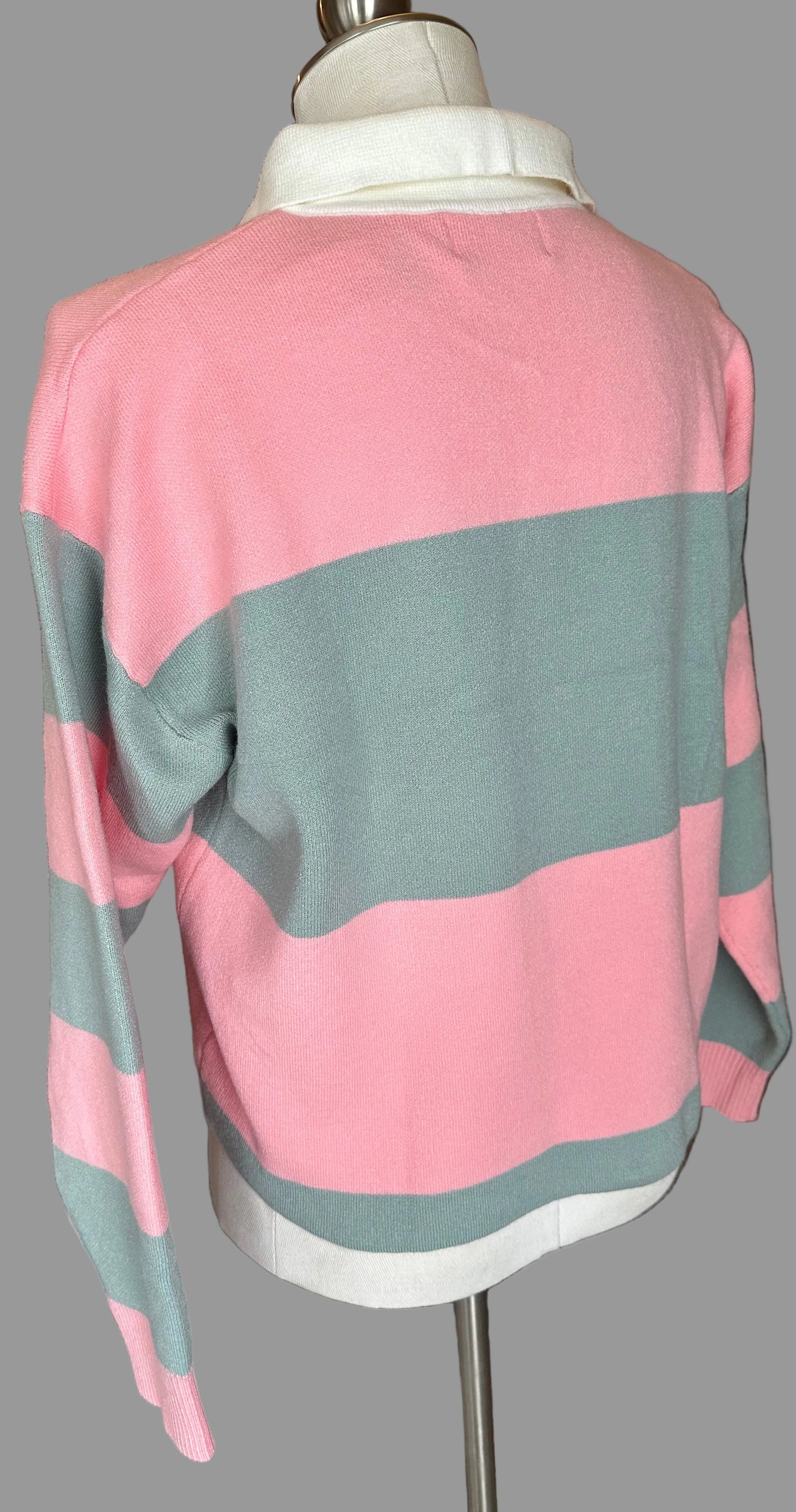#Cherry Paris - Golden Button Polo Cropped Striped Sweater