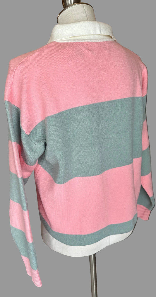 #Cherry Paris - Golden Button Polo Cropped Striped Sweater
