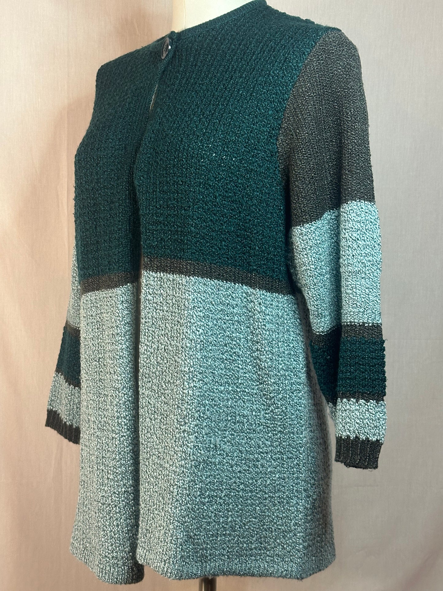 Alia - Patchwork Green Multi Colour Open Cardigan