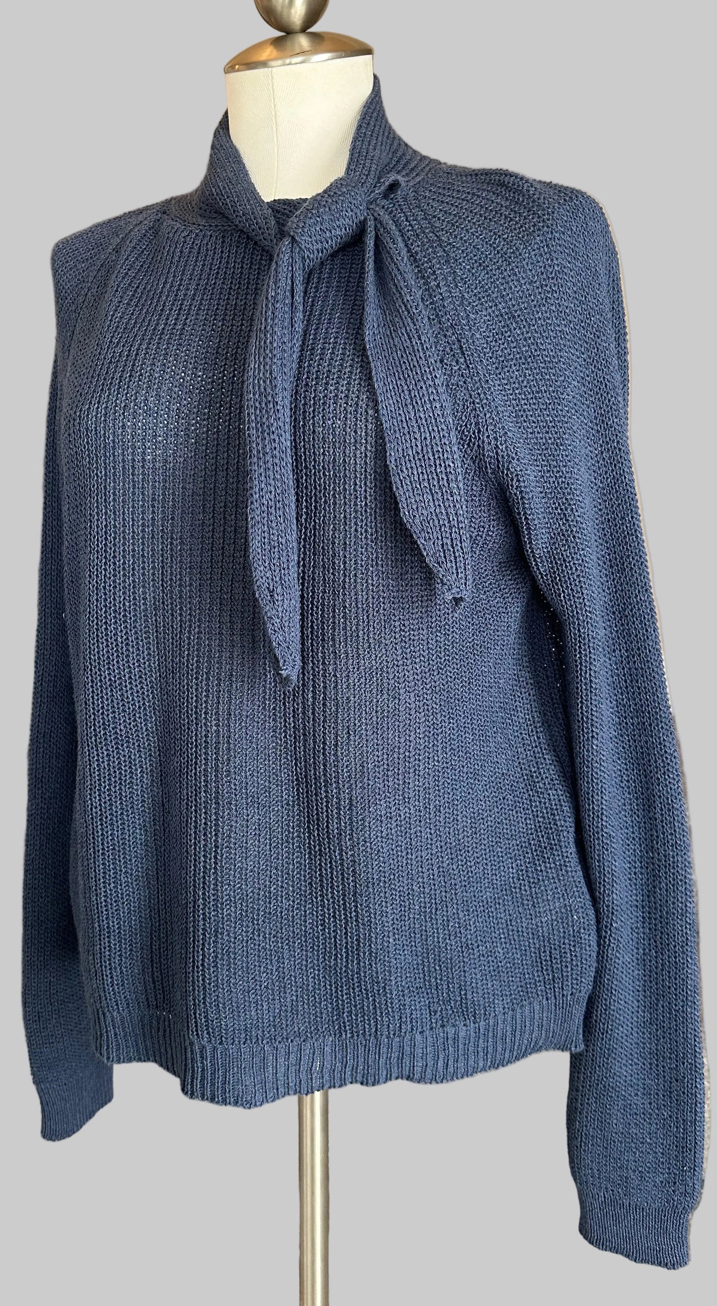 #Simons - Pure Cotton Lavalliere Neck Sweater from Italy