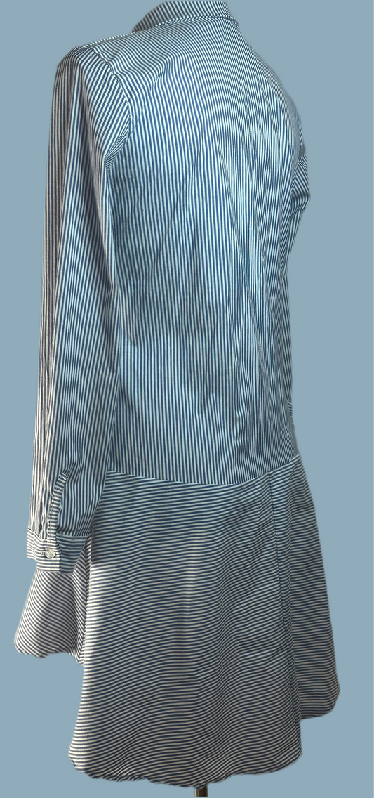 Blouse Long Button Up - Blue and White