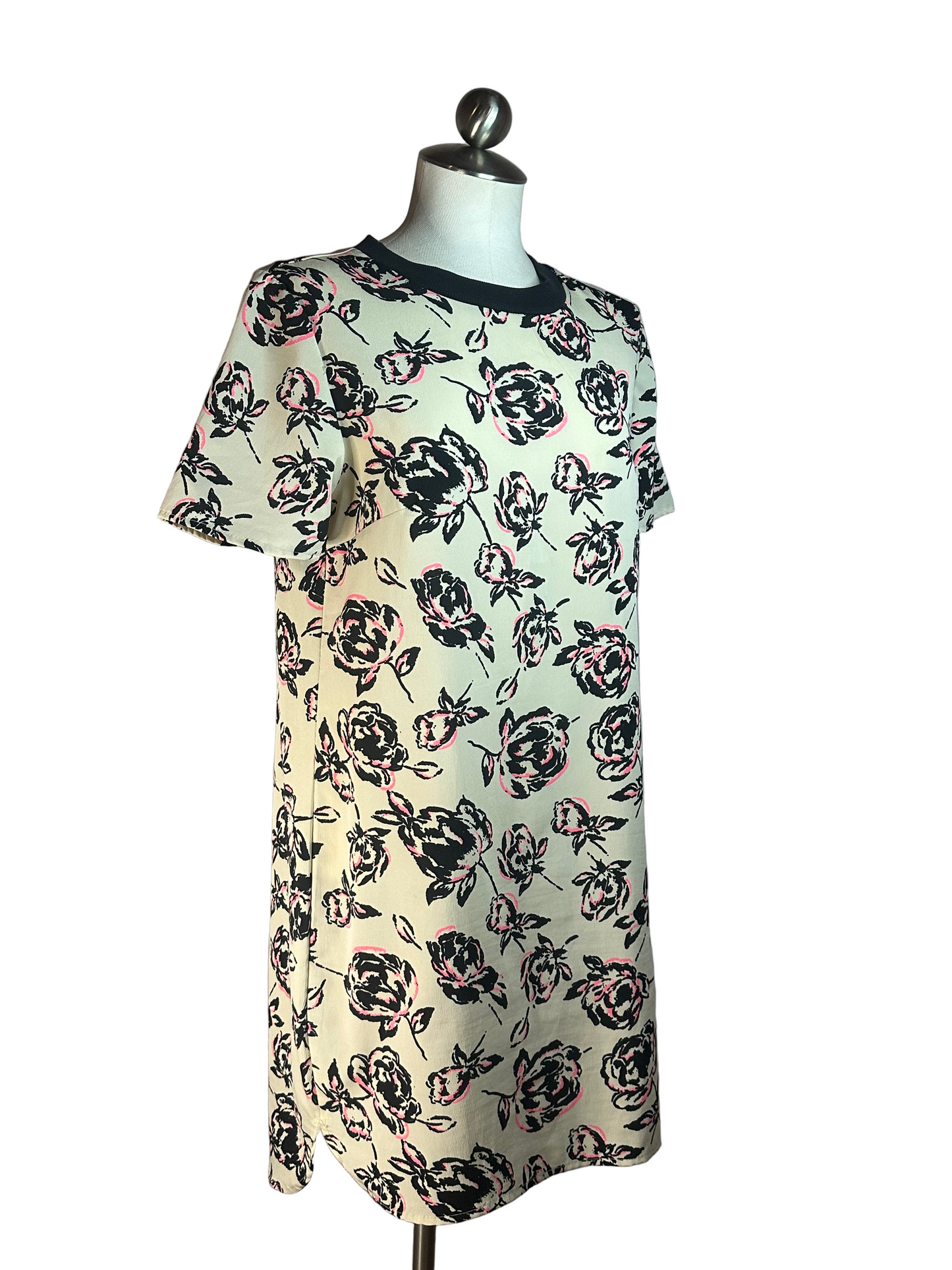 TRUTH Dress - Light Beige with Black and Pink Flowers