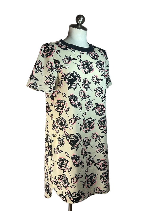 TRUTH Dress - Light Beige with Black and Pink Flowers