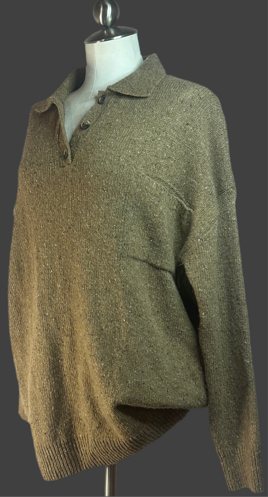 Zara Oversized Sweater - Brown Long Sleeve Left Upper Pocket - Upper Buttons