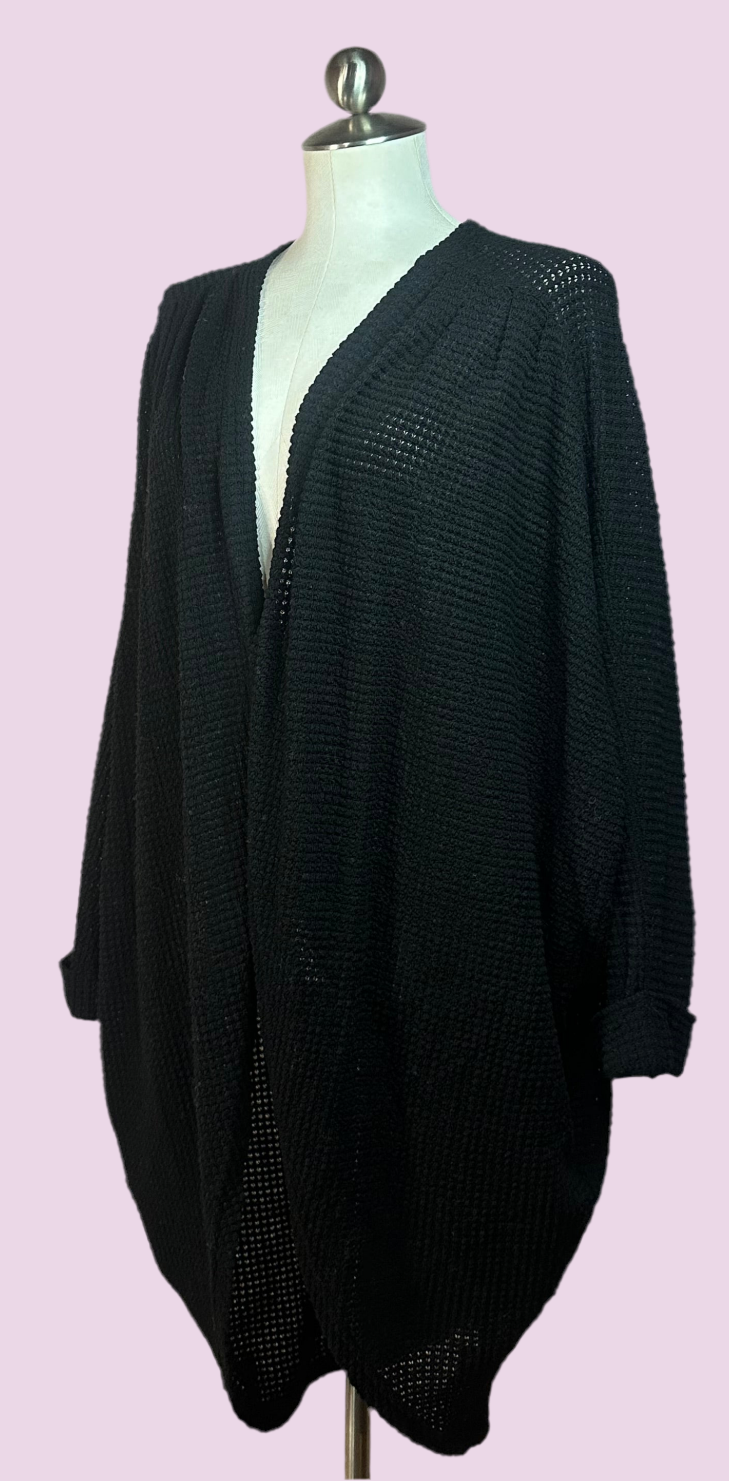 Black Open Front Knit Cardigan