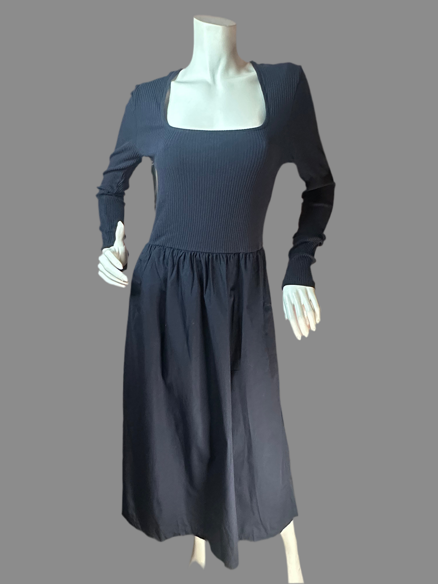 SOAKED in Luxury - Simone Long Sleeve Dual Material Dress - Navy Blue - BNWT