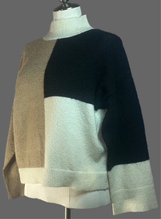 Blu Pepper - Patch Work Sweater - Black/Tan/White