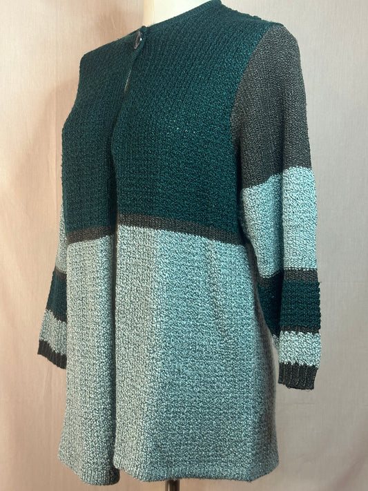 Alia - Patchwork Green Multi Colour Open Cardigan